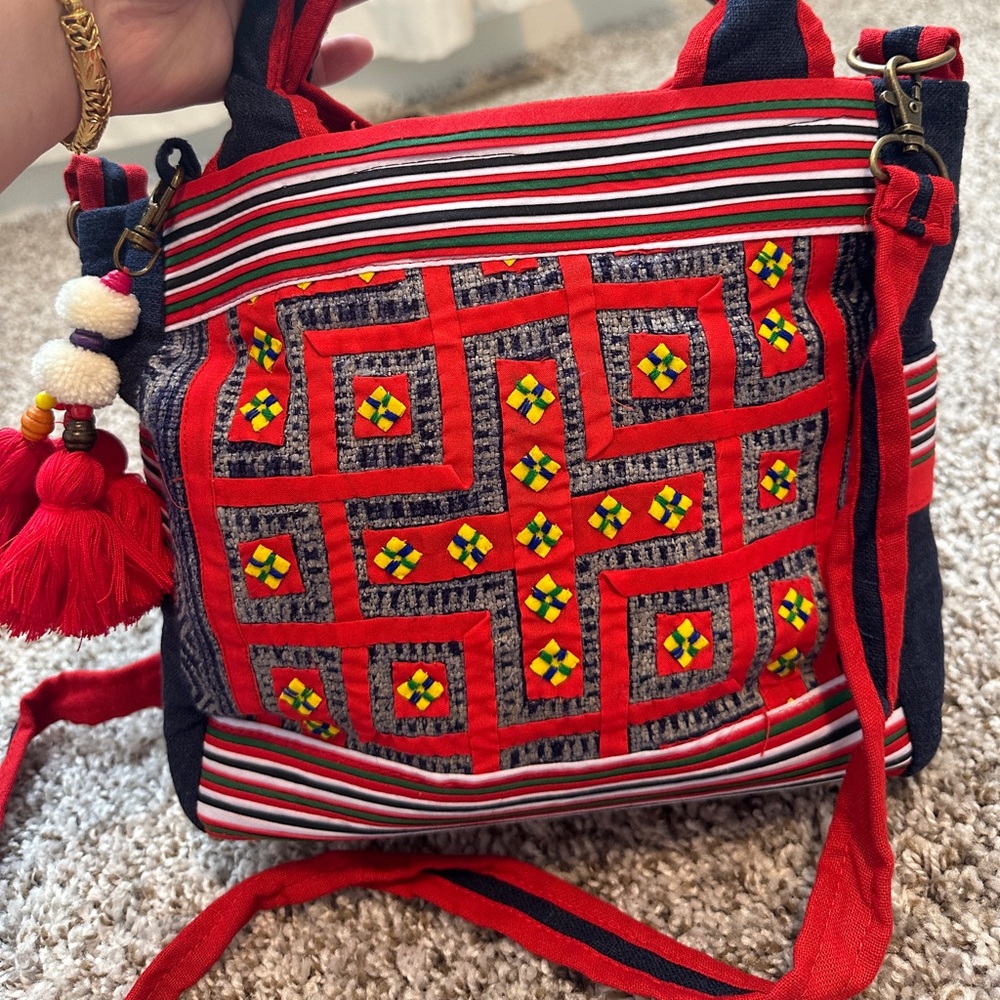 Red and Black Patterned Women's Bag